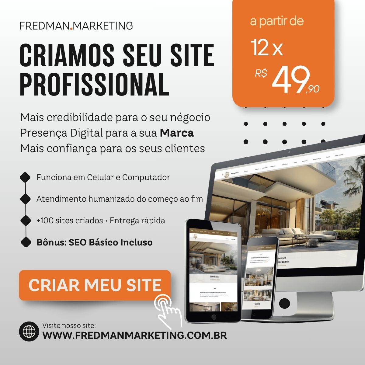 Criação de Sites a partir de 12x de R$ 49,90 — Fredman Marketing Digital