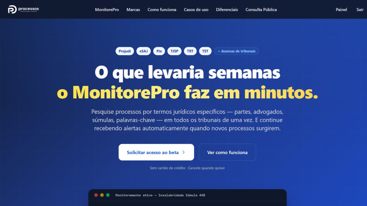 Captura do site MonitorePro