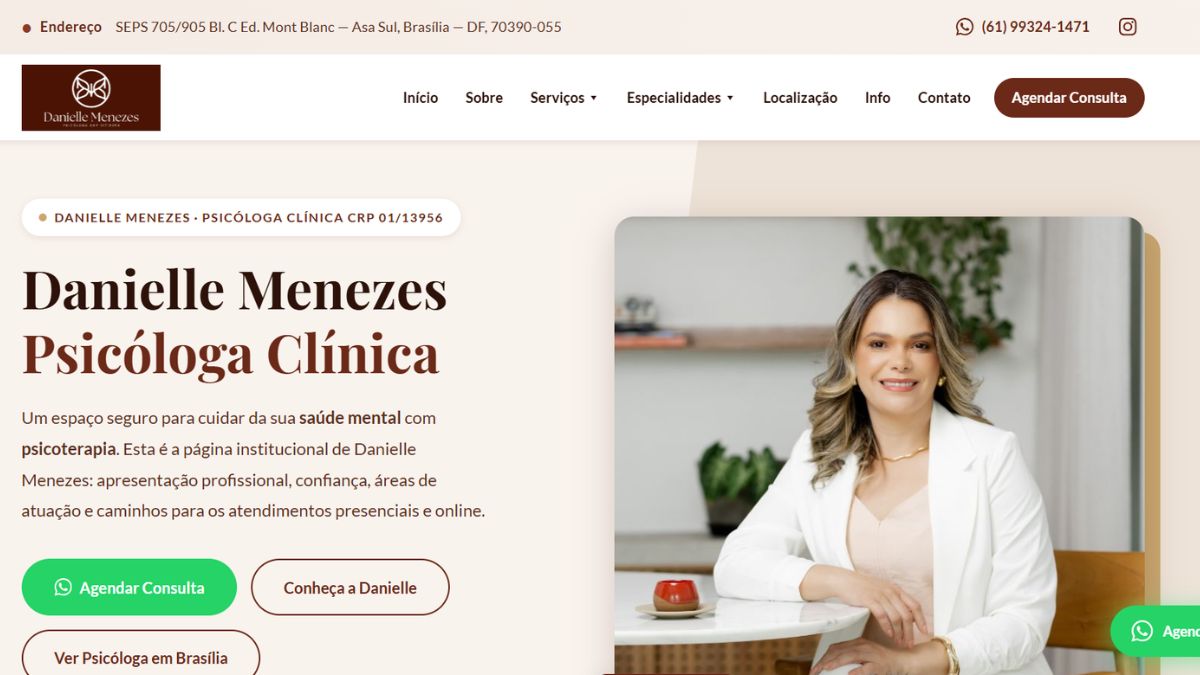 Captura do site Danielle Menezes